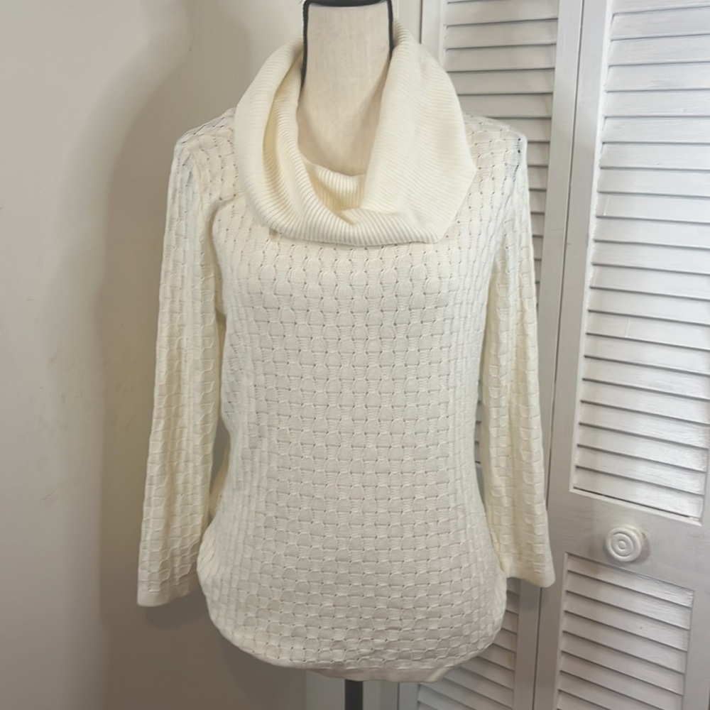 Jones Wear New York Cream Ivory Long Sleeved Turtleneck Cable Knit Sweater